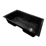 A black, rectangular reservoir tray with raised sections inside, isolated on a white background.
