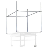 Silver metal trellis netting support system on white background.