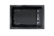 Black plastic rectangular plant tray with raised interior ribs, suitable for hydroponics or gardening.