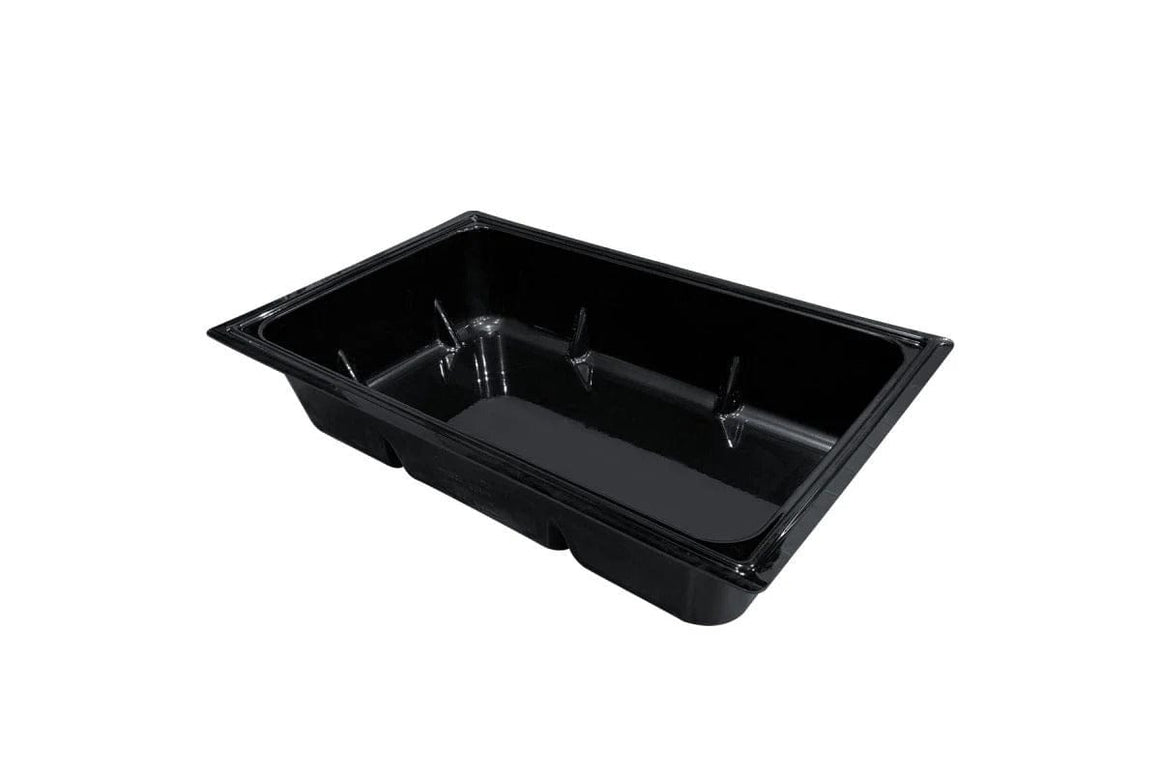 Black plastic reservoir tray, rectangular with rounded corners and reinforced rim.