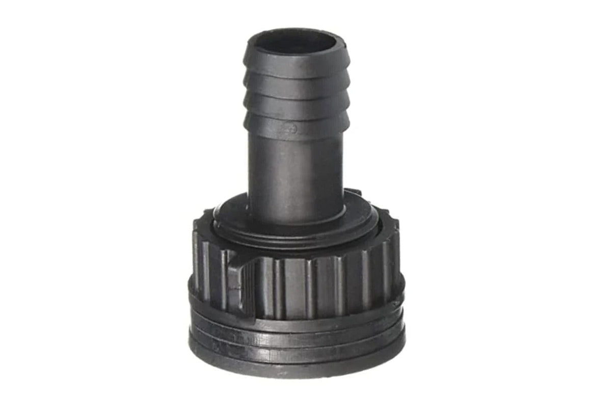 Black ribbed hose adapter with threaded base.