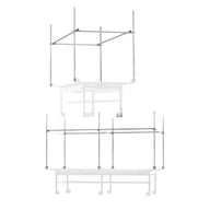 A metal trellis netting support system with two stacked rectangular frames.