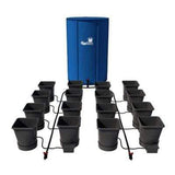 16-pot XL auto-pot hydroponic grow system with a blue FlexiTank reservoir and black square pots.