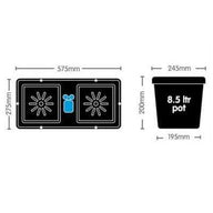 Autopot Easy2Grow hydroponic grow system dimensions: tray (575x275mm) and 8.5L pot (245x195x200mm).