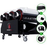 CenturionPro 3.0 wet/dry bud trimming machine, black & silver, on wheels, with included drying rack, blower, and bags.