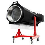 CenturionPro DBT Model 4 dry bud trimming machine. Black unit, large grate, on red mobile stand with clear collection bins.