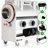 CenturionPro Silver Bullet wet/dry bud trimming machine, silver with red accents, plus collection system, fan, and filters.