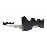 Black multi-slot stand with wavy and notched holders, connected by a silver bar, on a white background.