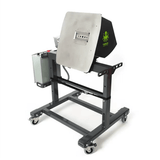 Munch Machine Mother Bucker hemp debudder machine on a wheeled dark grey stand with a metal shield front and green octopus logo.