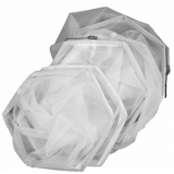 Nugsmasher set of 3 white 160 micron mesh sifter bags, stacked. Translucent fabric and metal zippers.