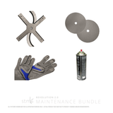 STM Revolution 2.0 Maintenance Bundle: metal blades, screens, protective gloves, and lubricant spray can.