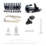 Rocketbox 2.0 Maintenance Bundle: air compressor, cone fillers, straps, knobs, riser bolts, washers, measuring cylinder.