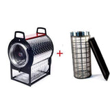 Triminator Mini dry trimming machine (diamond plate, red top) and cylindrical kief extractor bundle.