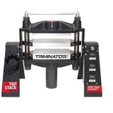 Black Triminator TRP STACK 25-ton rosin press with silver heat plates, digital controls, and "Own Your Harvest" text.